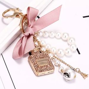 PINK Perfume Bottle Key Ring Bag Charm
